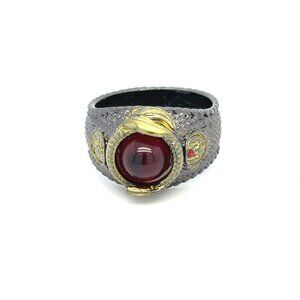 Red Cabuchon Stone Gold Accent Ring